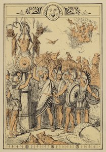 Historier fra Lucian: Månefolket overrasket af skykentaurerne (farve litho) af Charles Oliver Murray