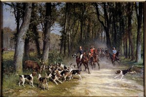 Jagthertugen af orleans løb til lunden af Sylvie. Maleri af Charles Olivier De Penne (1831-1897)