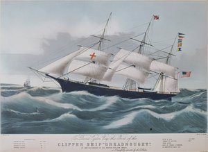 Det amerikanske clipper-skib "Dreadnought", litografi af Nathaniel Currier (1813-88)