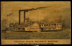 Prærie-staten. Baldwin, mester. A regular packet from St Louis to La Salle, on the Illinois River (litografi, farvelagt) af Charles Parsons