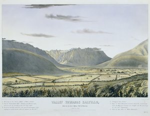 Dal mod Saltillo, fra nær bunden af "Palace Hill" ved Monterey. [Ser mod S. Vest.]... [Nej. 3.] [med den amerikanske hærs bagvagt og vogntog, der kommer ind i slottet efter dets kapitulation].
