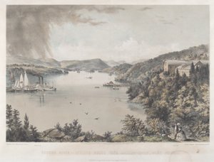 Hudson River Portfolio: Ser mod syd fra Battery Knox, West Point af Charles Parsons after Benjamin Bellows Grant Stone