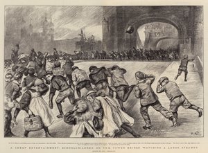 En billig underholdning, skolebørn på Tower Bridge ser på en stor damper