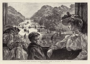 Et glimt af Hampton Court Gardens fra et vindue i paladset af Charles Paul Renouard