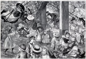En udendørs børnegymnastiksal i Battersea Park, London - 1898 - tegnet fra livet af Paul Renouard af Charles Paul Renouard