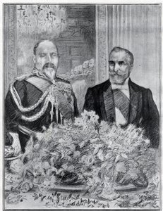 Hjertelig: den franske præsident Emile Loubets besøg i London - banketten på den franske ambassade - kong Edward VII og Loubet - tegnet af Paul Renouard for avisen The Graphic. juli 1903. af Charles Paul Renouard