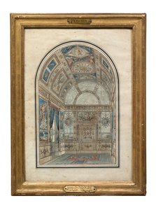 Værelse i Casa del Labrador, Royal Palace of Aranjuez (pen, blæk & wc på papir) af Charles Percier