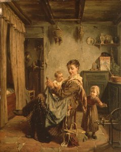 Cache-Cache, et interiør med mor og barn af Charles Petit