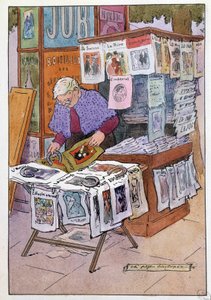 Lille Metiers of Paris: kiosken har aviser. Tegning af Charles Pezeu dit Carlopez (20. århundrede) af Charles Pezeu Carlopez