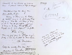Sidste side i et brev til Baudelaires redaktør Auguste Poulet-Malassis (1825-78) vedrørende udgivelsen af 