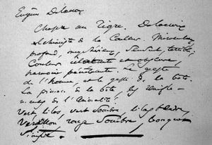 Tekst af digteren Charles Baudelaire (1821-1867) om maleren Eugene Delacroix udgivet i 1846