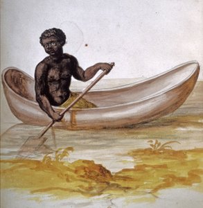 Ung neger i en kano i Caribien, ca. 1686 (akvarel) af Charles Plumier