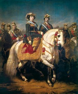 Military parade reviewed by King Isabelle II of Spain af Charles Porion