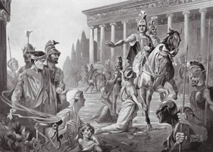 Alexander ved plyndringen af Theben, BC 335 (litografi) af Charles Rebel Stanton