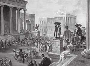 Achaiernes ledere båret til Rom, 167 f.Kr (litografi) af Charles Rebel Stanton