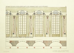Receptions- og musiklokale, ca. 1901 (farvelitografi) af Charles Rennie (after) Mackintosh