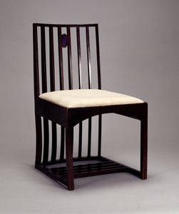 Stol i tegnestuen, HousHill, Glasgow, 1904 (træfarvet mørkt, indlagt med farvet glas)