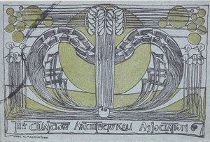 Conversazione Program for Glasgow Architectural Association, 1894 (linosnit trykt i sort og grønt på lyseblåt papir) af Charles Rennie Mackintosh