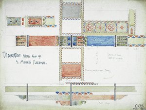 Dekoration fra Roof of S. Miniato, Firenze, 1891 (blyant og akvarel på papir) af Charles Rennie Mackintosh