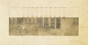 Design til væg, bord og døre, 1905 (wc over pen & blæk på papir) af Charles Rennie Mackintosh