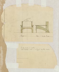 Design til en egetræslænestol, vist forfra og fra siden, 1905 af Charles Rennie Mackintosh