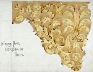 Intarsia Panel, Certosa di Pavia, 1891 (blyant og akvarel på papir) af Charles Rennie Mackintosh