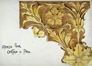 Intarsia Panel, Certosa di Pavia, 1891 (blyant og akvarel på papir) af Charles Rennie Mackintosh