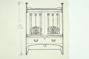 Stregtegning af et møbel (et toiletbord), ca.1910 (blæk på papir) af Charles Rennie Mackintosh