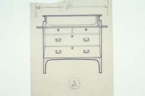 Stregtegning af et møbel (en sæde med malede paneler), ca. 1910 (blæk på papir) af Charles Rennie Mackintosh