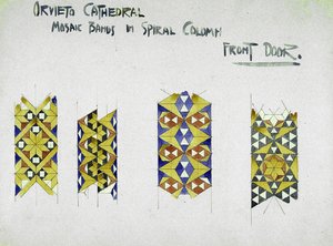Orvieto Cathedral, Mosaic Bands in Spiral Column, Front Door, 1891 (blyant og akvarel på papir) af Charles Rennie Mackintosh