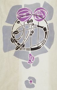 Moderne reproduktion fra original Mackintosh-stencil til vægdekoration, rosemotiv, 1902 (plakatfarve på patronpapir)