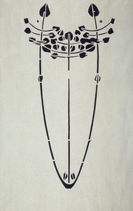Moderne reproduktion fra original Mackintosh stencil til vægdekoration, træmotiv, 1902 (plakatfarve på patronpapir)