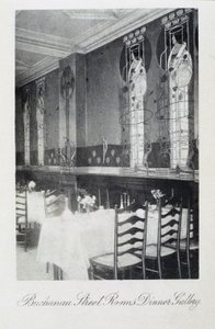 Del af vægmaleri til Cranston Tearooms, Buchanan Street, Glasgow af Charles Rennie and MacDonald Mackintosh Margaret Mackintosh