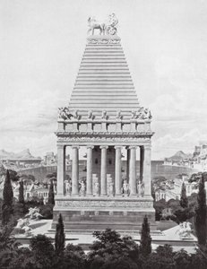 Det oprindelige mausoleum, ca. 353 f.Kr (litografi) af Charles Robert (after) Cockerell