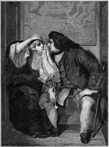Illustration af Laurence Sternes roman "The Life and Opinions of Tristram Shandy, Gentleman" (1713-1768): Onkel Toby og enken Wadman. Fra maleriet af Charles Robert Leslie (1794-1859) på Manchester-udstillingen. Gravering i "" Le Monde Illustré""