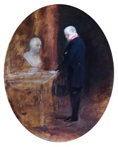 Hertugen af Wellington ser på en buste af Napoleon (olie på lærred)