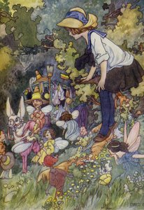Et kig ind i eventyrets land (farve litho) af Charles Robinson