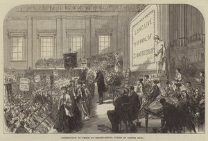 Uddeling af priser til ujævne skoleelever i Exeter Hall af Sir John Charles Robinson