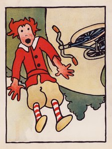 Nonsens: Cykelulykke (farvelitografi) af Charles Robinson