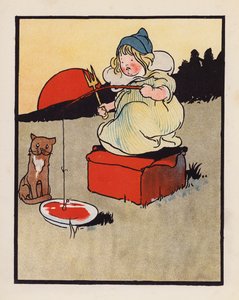 Nonsens: Spædbarn, der fisker i et fad (farvelitografi) af Charles Robinson