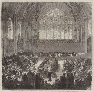 Præsentation af Lancashire Cotton Famine Memorial Window til Corporation of London i Guildhall af Sir John Charles Robinson