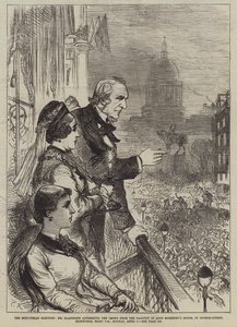 Midlothian-valget, hr. Gladstone, der taler til folkemængden fra balkonen i Lord Rosebery House, i George-Street, Edinburgh, 20.00, mandag den 5. april af Sir John Charles Robinson
