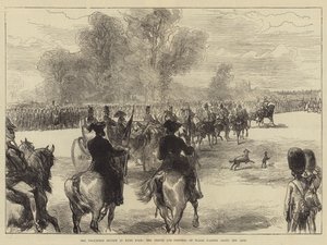 Den frivillige anmeldelse i Hyde Park, prinsen og prinsessen af Wales passerer langs linjen af Sir John Charles Robinson