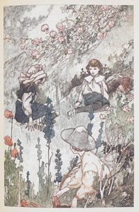 Børnene i den hemmelige have: Mary Lennox, Colin Craven og Dickon Sowerby. af Charles Robinson