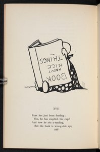 XVII.
Et rim. Et barn læser en bog på hovedet. af Charles Robinson