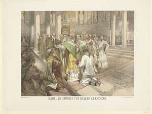 Karl den Store kronet til kejser, 800 Karl den Store kronet til kejser (titel på objekt) Serie med 24 hollandske historieplader, til skole og hjem (serietitel) af Charles Rochussen
