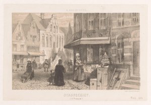 Folk på gaden Bybillede (1600-tallet) (titel på objekt) af Charles Rochussen