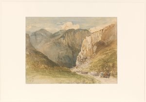 Oksekærrer på en vej mellem bjergene i kantonen St. Gallen af Charles Rochussen