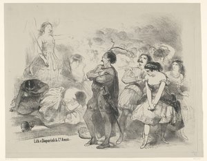 Scene fra balletten Astaroth Annoncering Billetter til balletter og skuespil opført i Amsterdam City Theatre (serietitel) af Charles Rochussen
