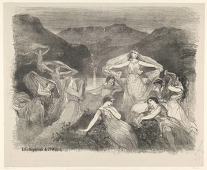 Scene fra balletten Zélie eller det magiske slør Meddelelser om balletter og skuespil opført i Amsterdam City Theatre (serietitel) af Charles Rochussen